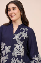 Navy Blue Co-ord Set with White Floral Lace Applique