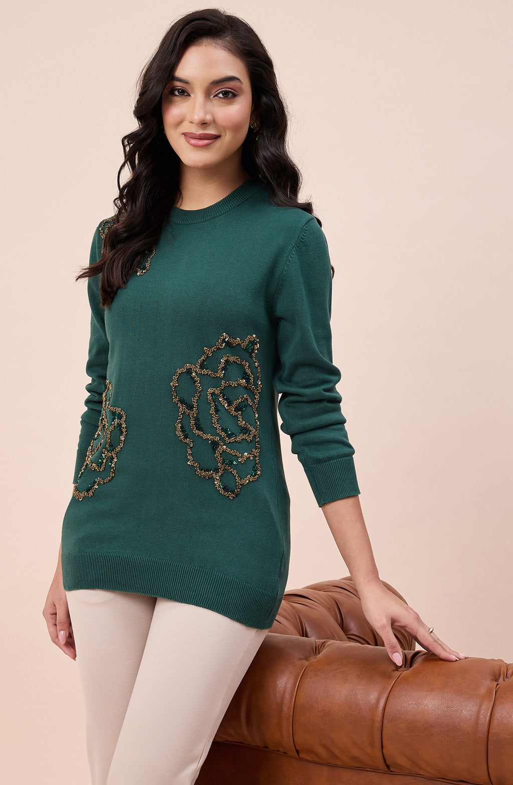 Bottle Green Relaxed Fit Woollen Sweater