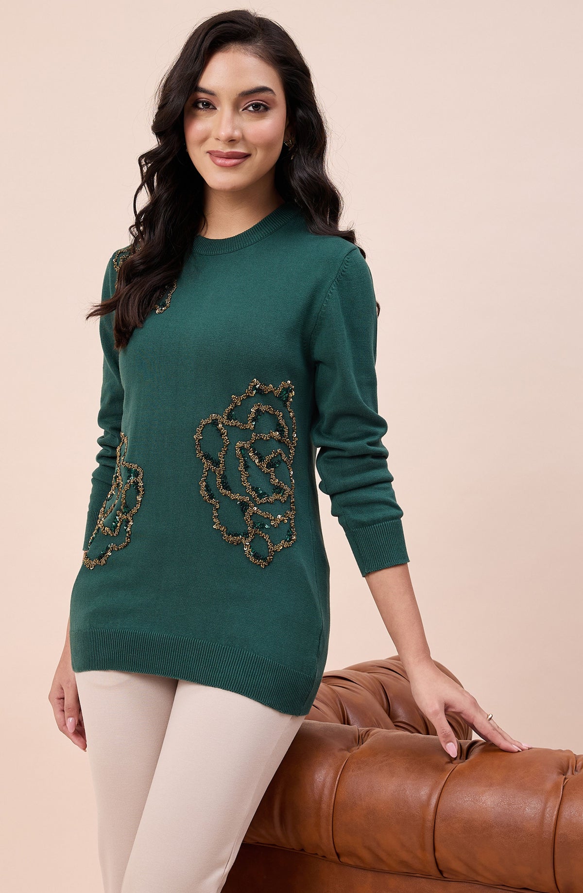 Bottle Green Relaxed Fit Woollen Sweater