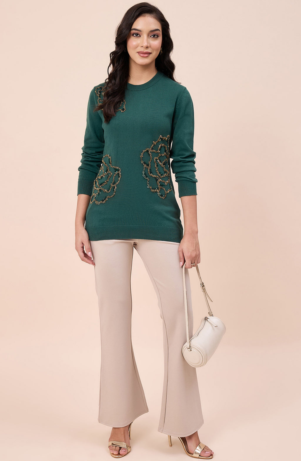 Bottle Green Relaxed Fit Woollen Sweater