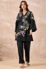 Black Floral Embroidered Co-Ord Set