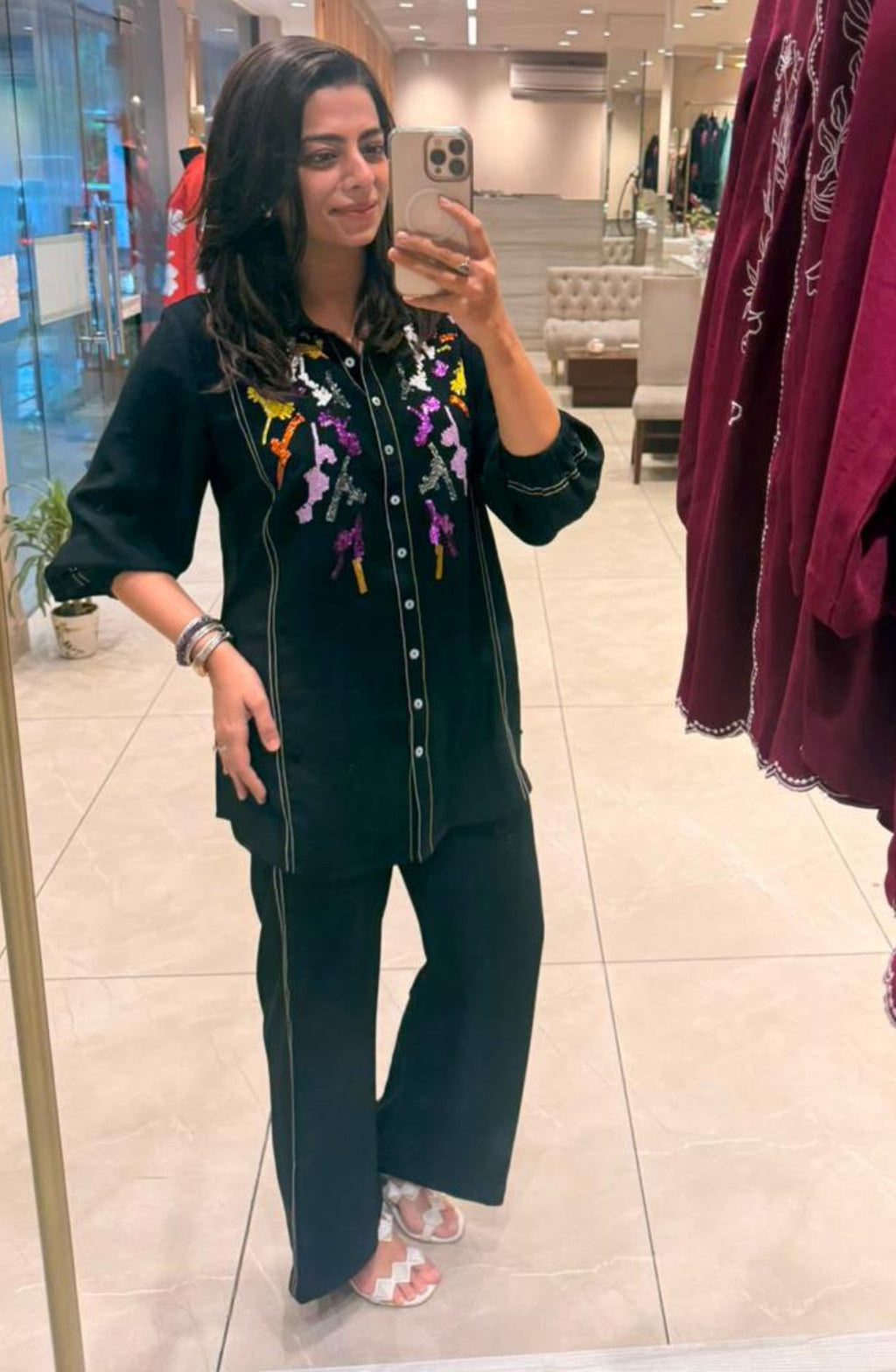 Black Sequin Embroidered Co-ord Set