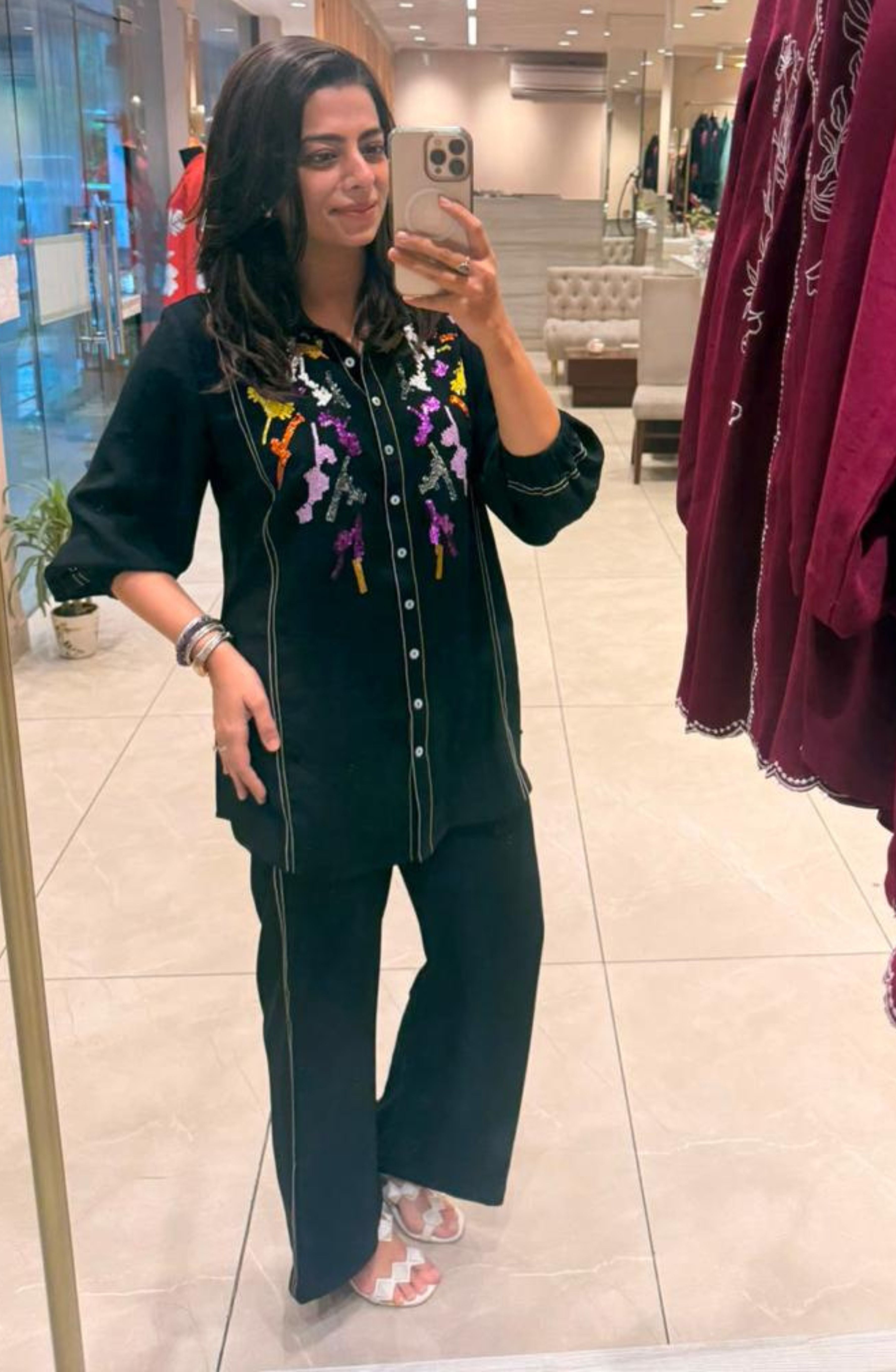 Black Sequin Embroidered Co-ord Set