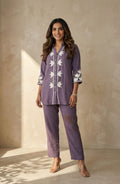 Dark Lavender Embroidered co-ord set