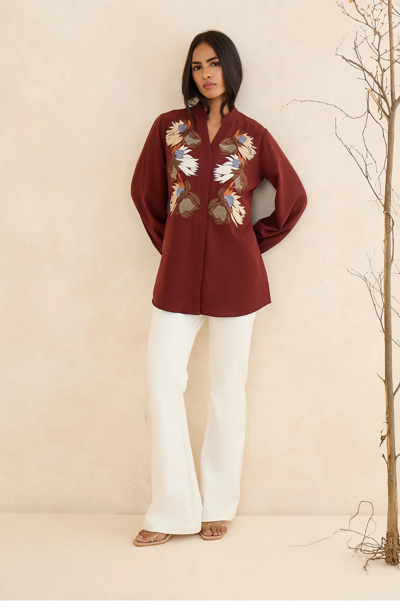 Maroon Petalcraft Embroidered Shirt