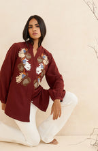 Maroon Petalcraft Embroidered Shirt