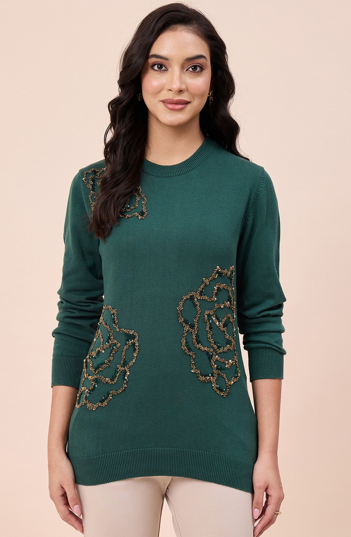 Bottle Green Relaxed Fit Woollen Sweater