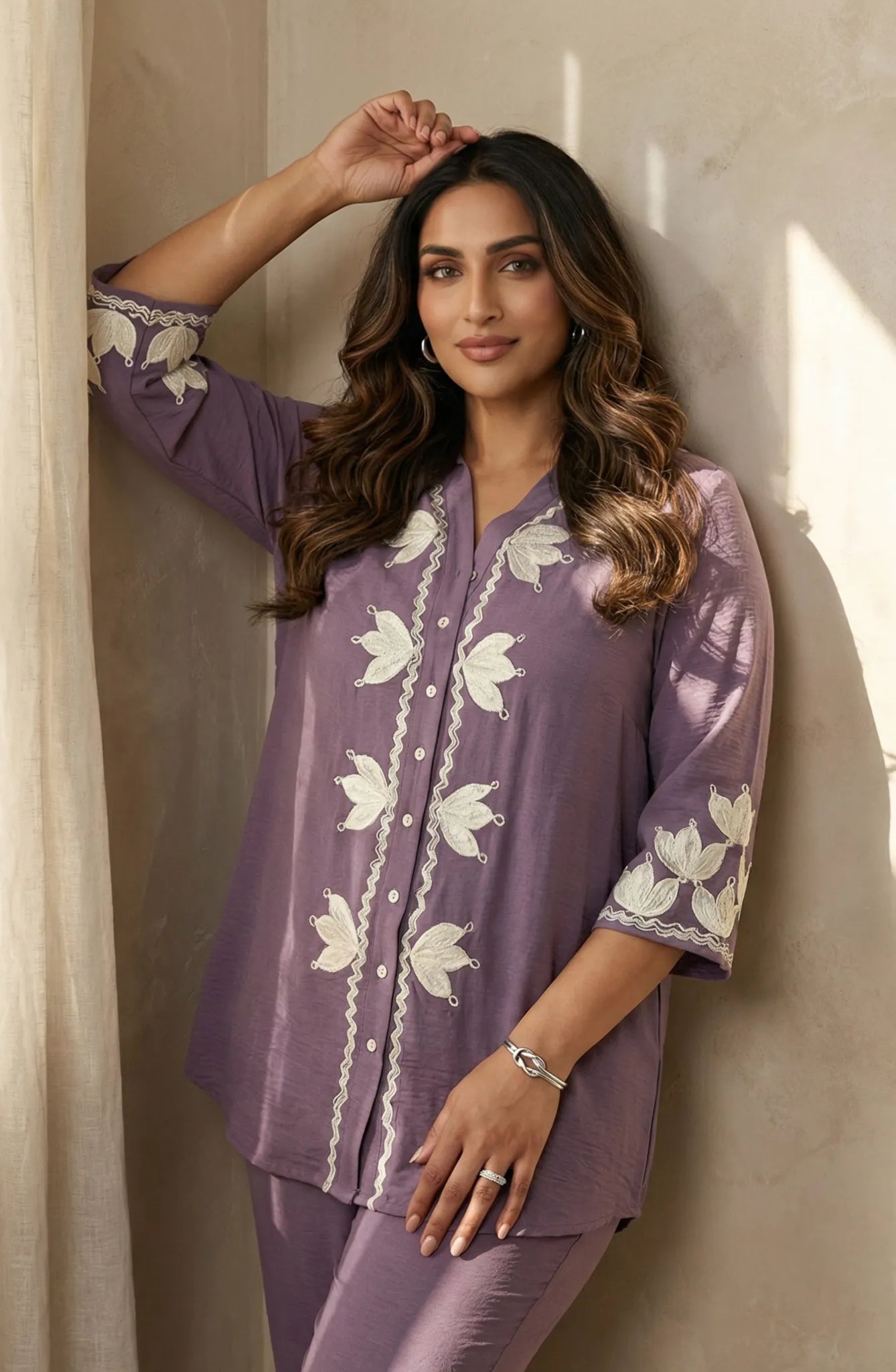 Dark Lavender Embroidered co-ord set