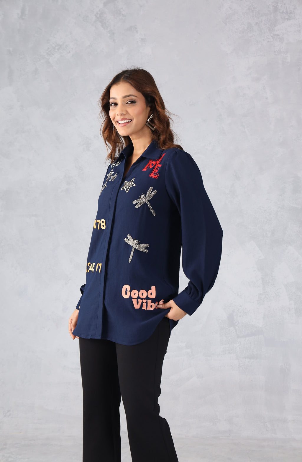 Funky Navy Blue Embellished Shirt