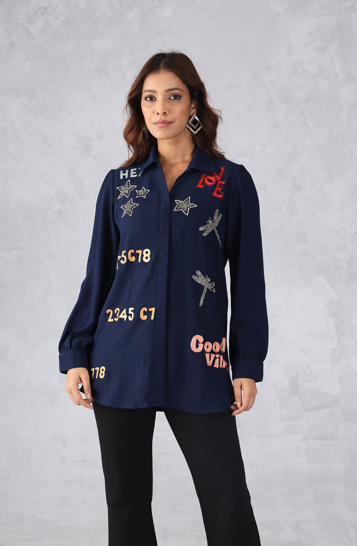 Funky Navy Blue Embellished Shirt