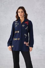 Funky Navy Blue Embellished Shirt