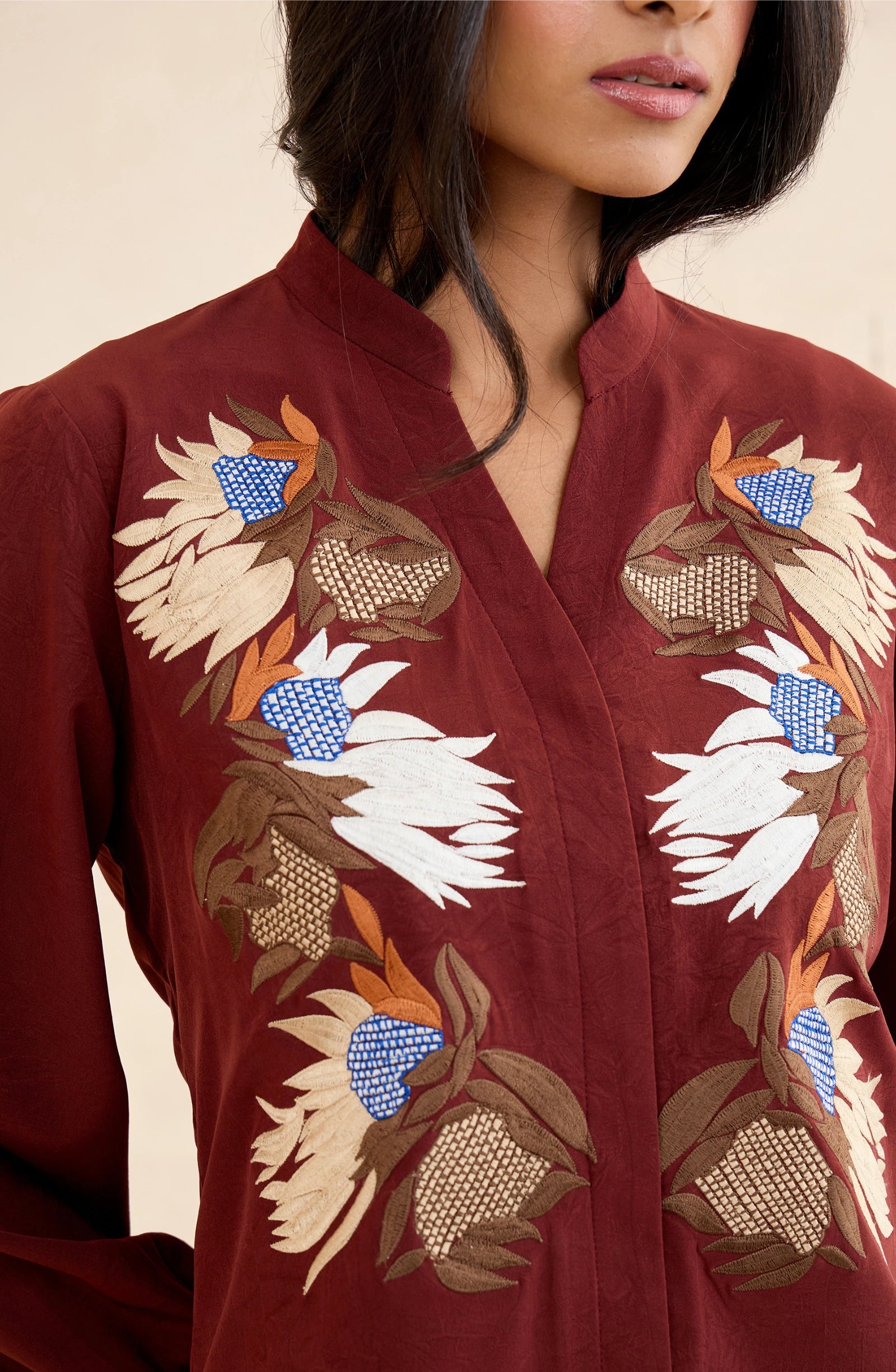 Maroon Petalcraft Embroidered Shirt