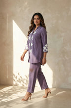 Dark Lavender Embroidered co-ord set