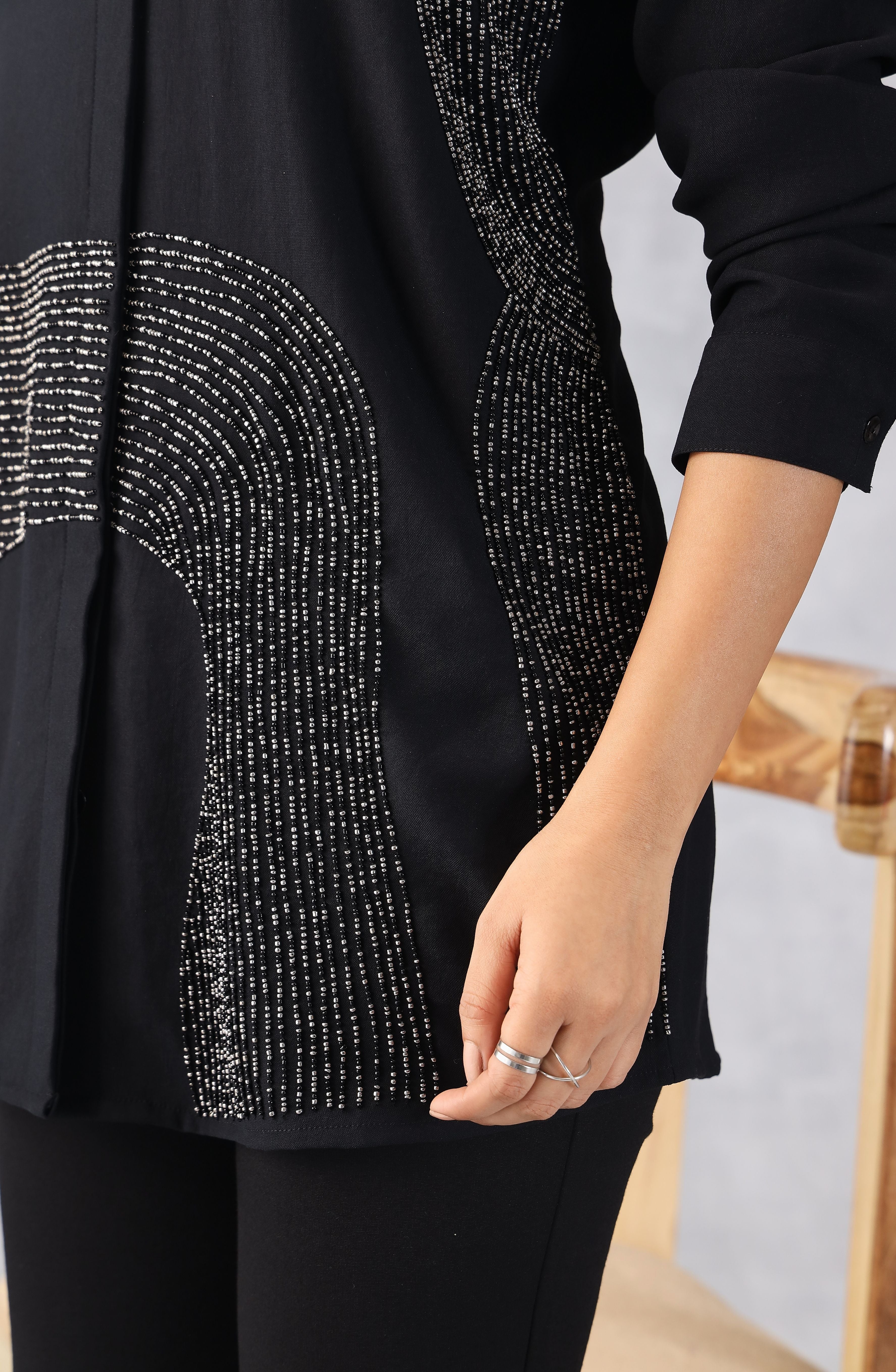 Chic Black Embellished Shirt