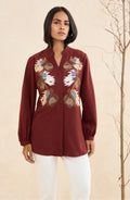 Maroon Petalcraft Embroidered Shirt