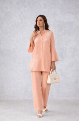 Peach Floral Embroidered Co-Ord