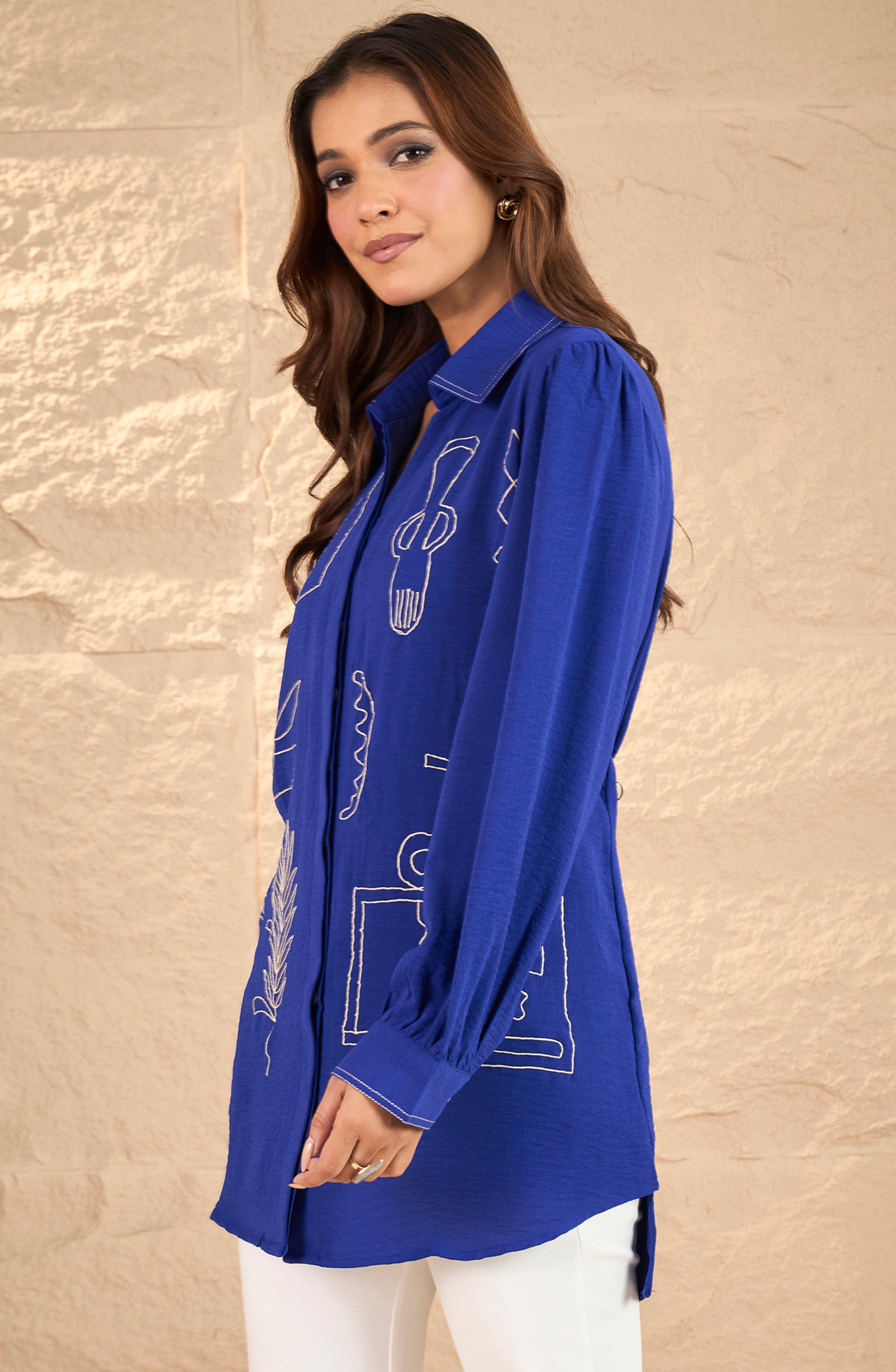 Royal Blue Abstract Embroidered Shirt