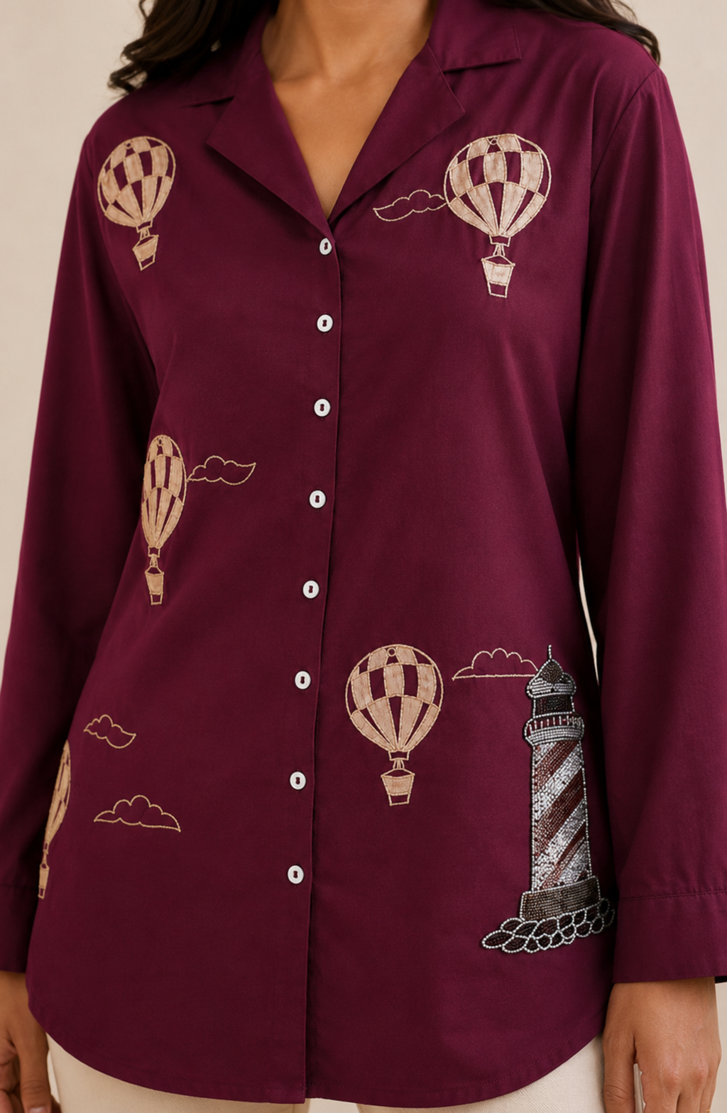 Wine Designer Embroidered Shirt