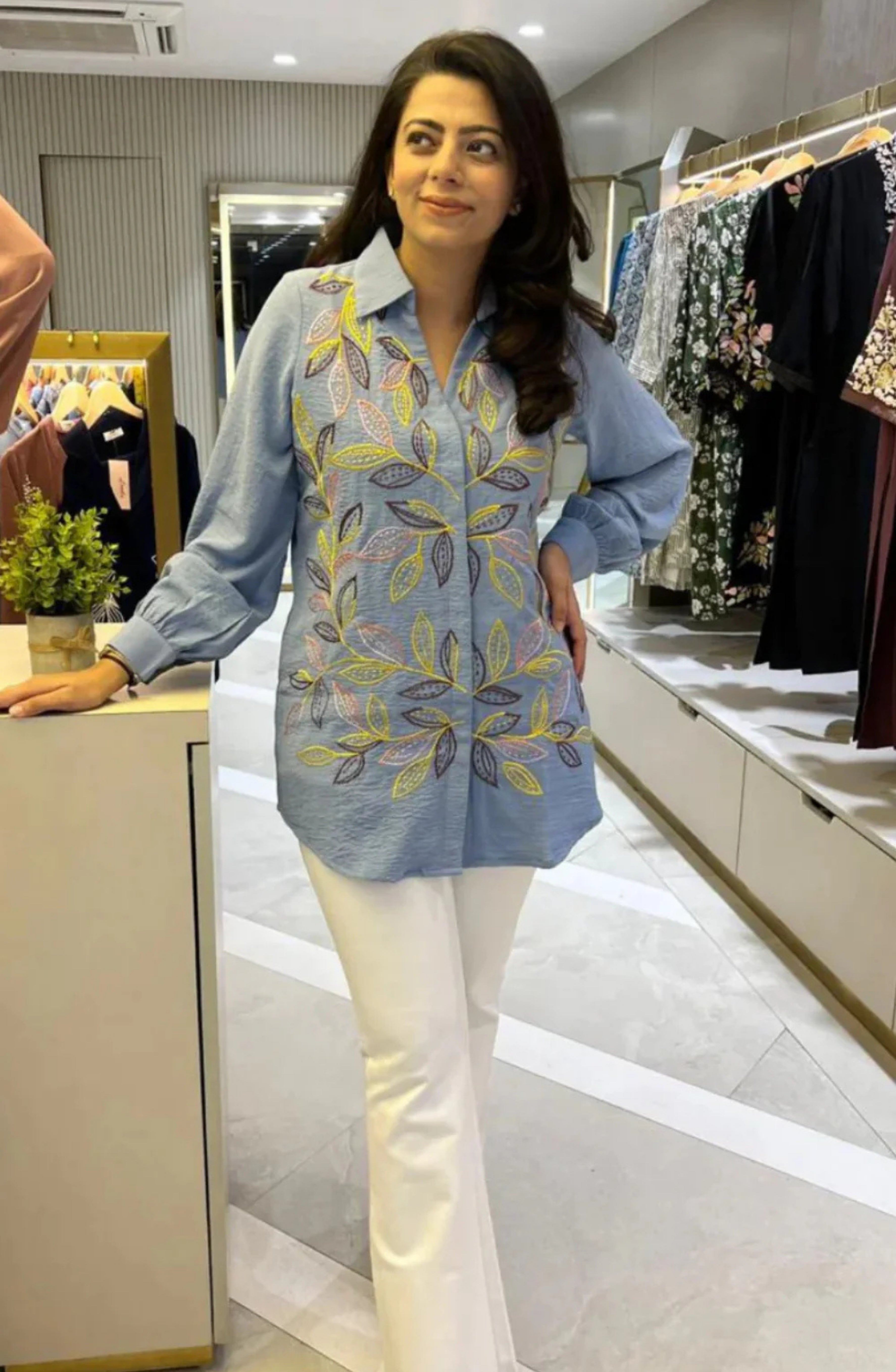 Sky Blue Embroidered Shirt