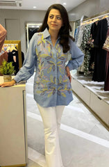 Sky Blue Embroidered Shirt