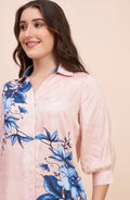 Blush Pink Shirt with Blue Floral Print
