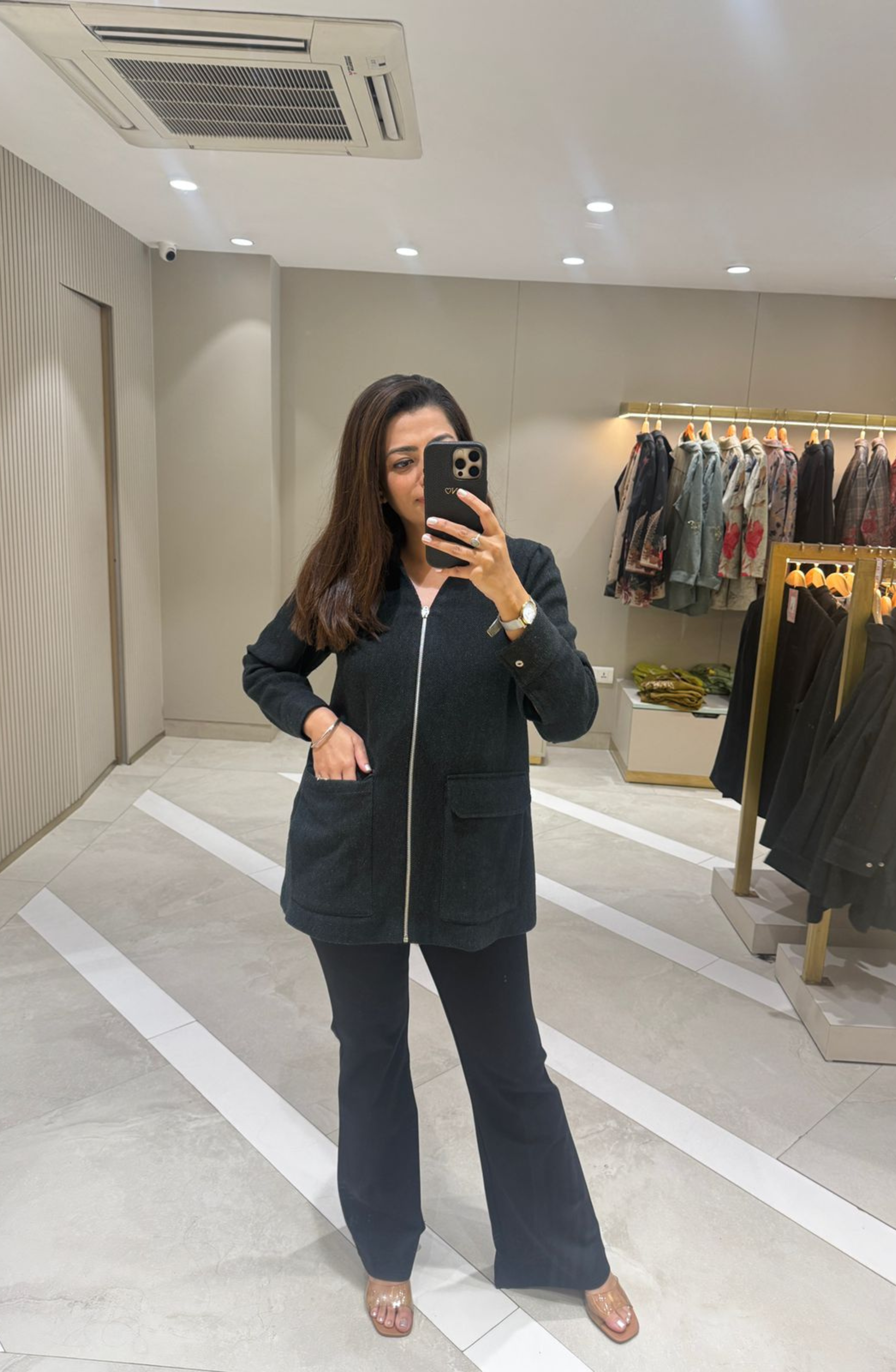 Woolen Black Zipper Jacket