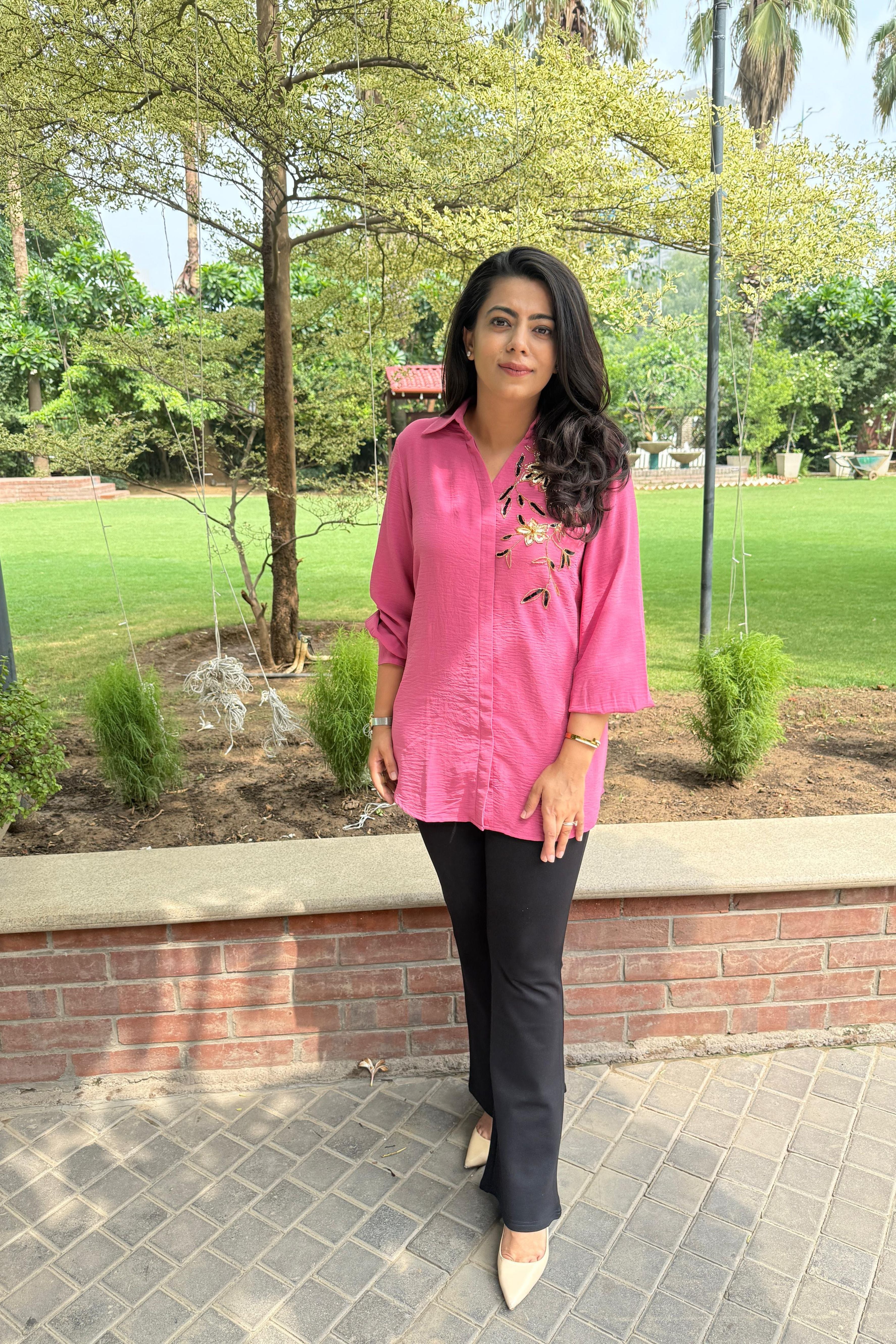 Pink Floral Embellished Shirt