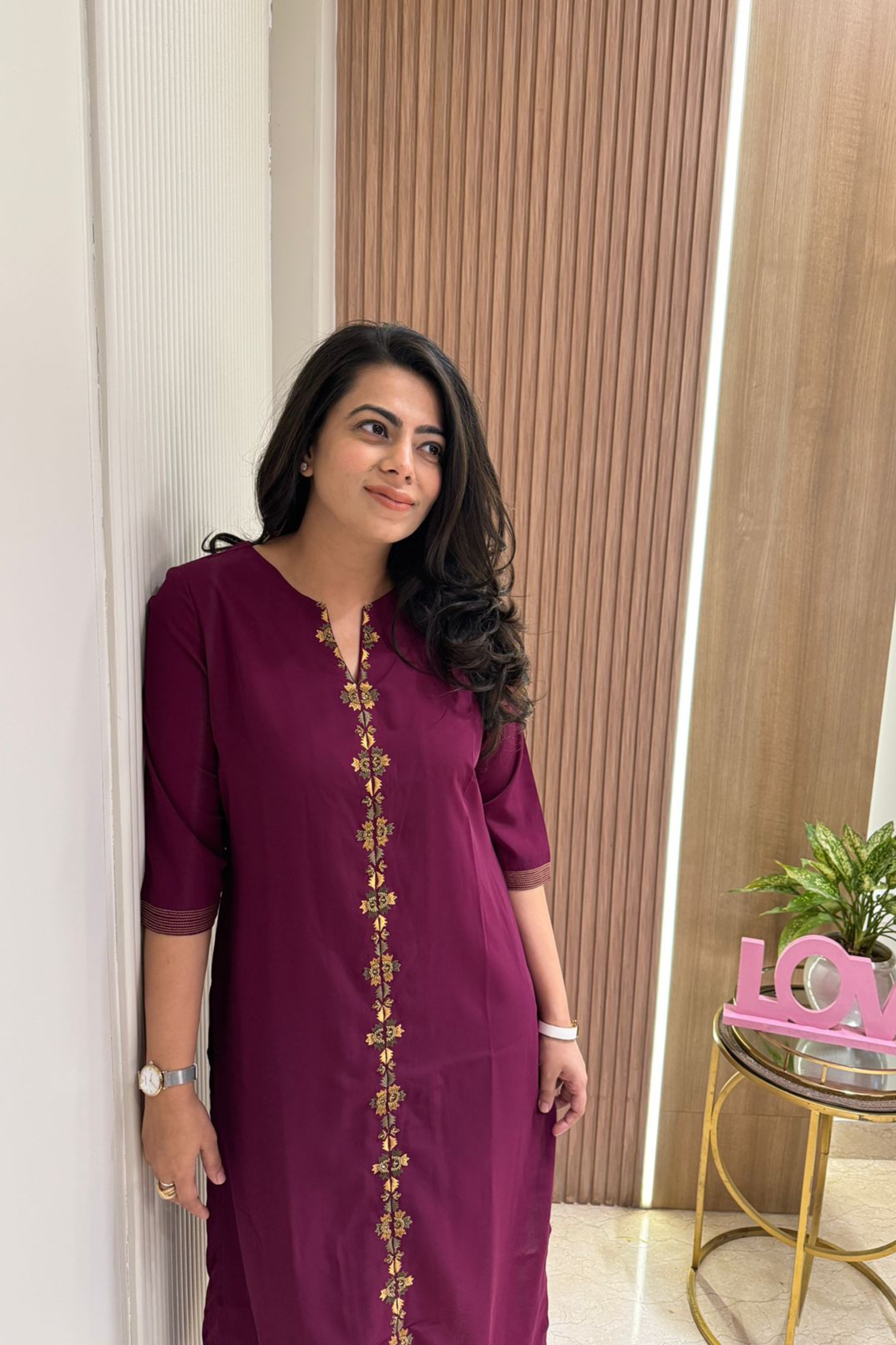 Graceful Wine Embroidered Kurta