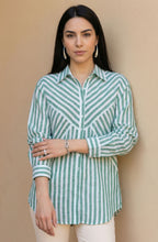 Green & White Stripe Cotton Shirt