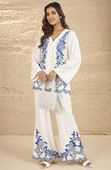 White and Blue Embroidered Co-Ord Set