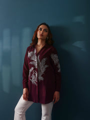 Wine Zari Embroidered Shirt