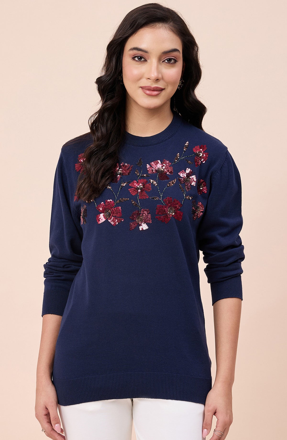 Navy Blue Relaxed Fit Woollen Sweater