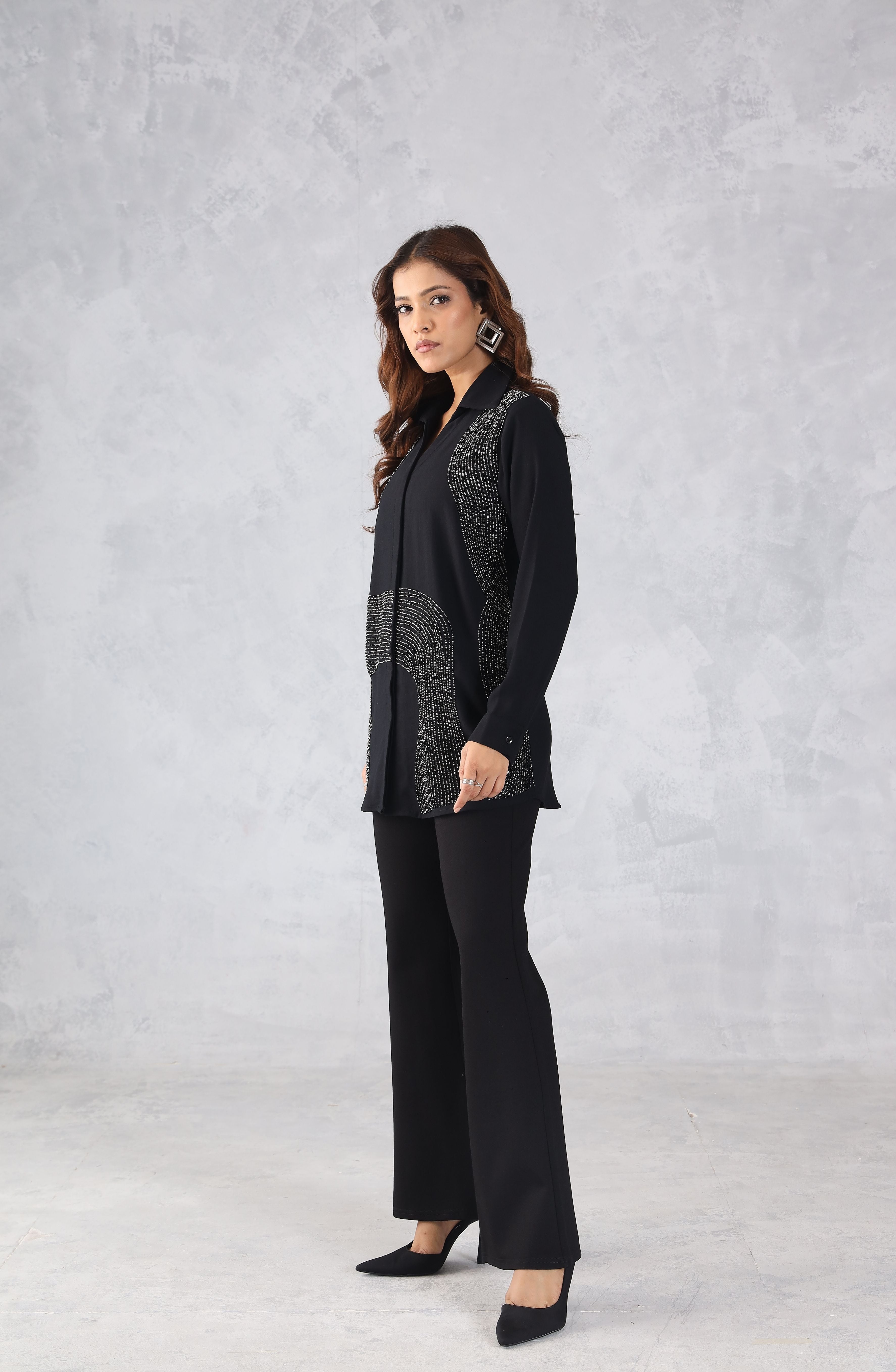 Chic Black Embellished Shirt