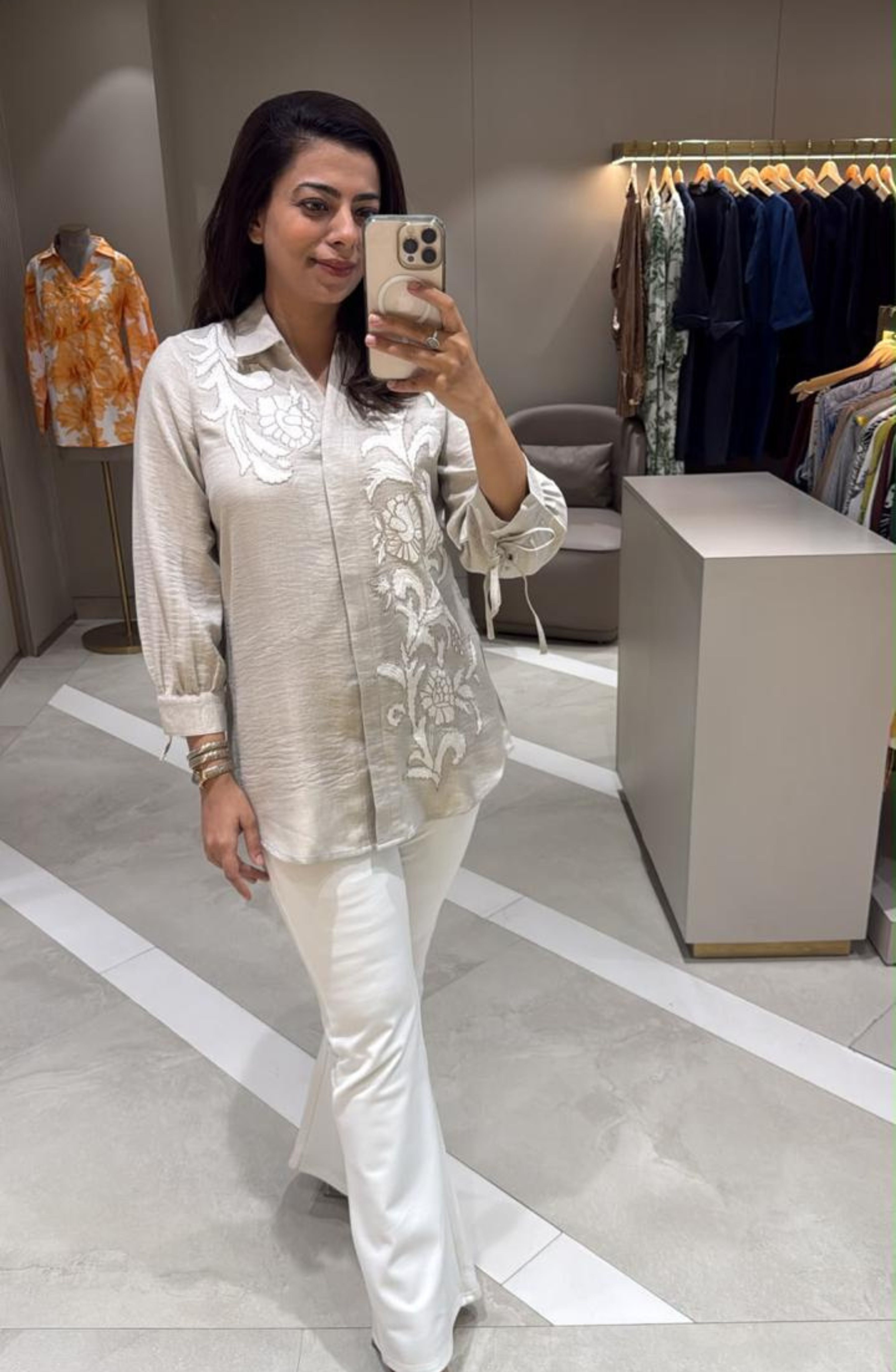 Cream Floral Heirloom Embroidered Shirt