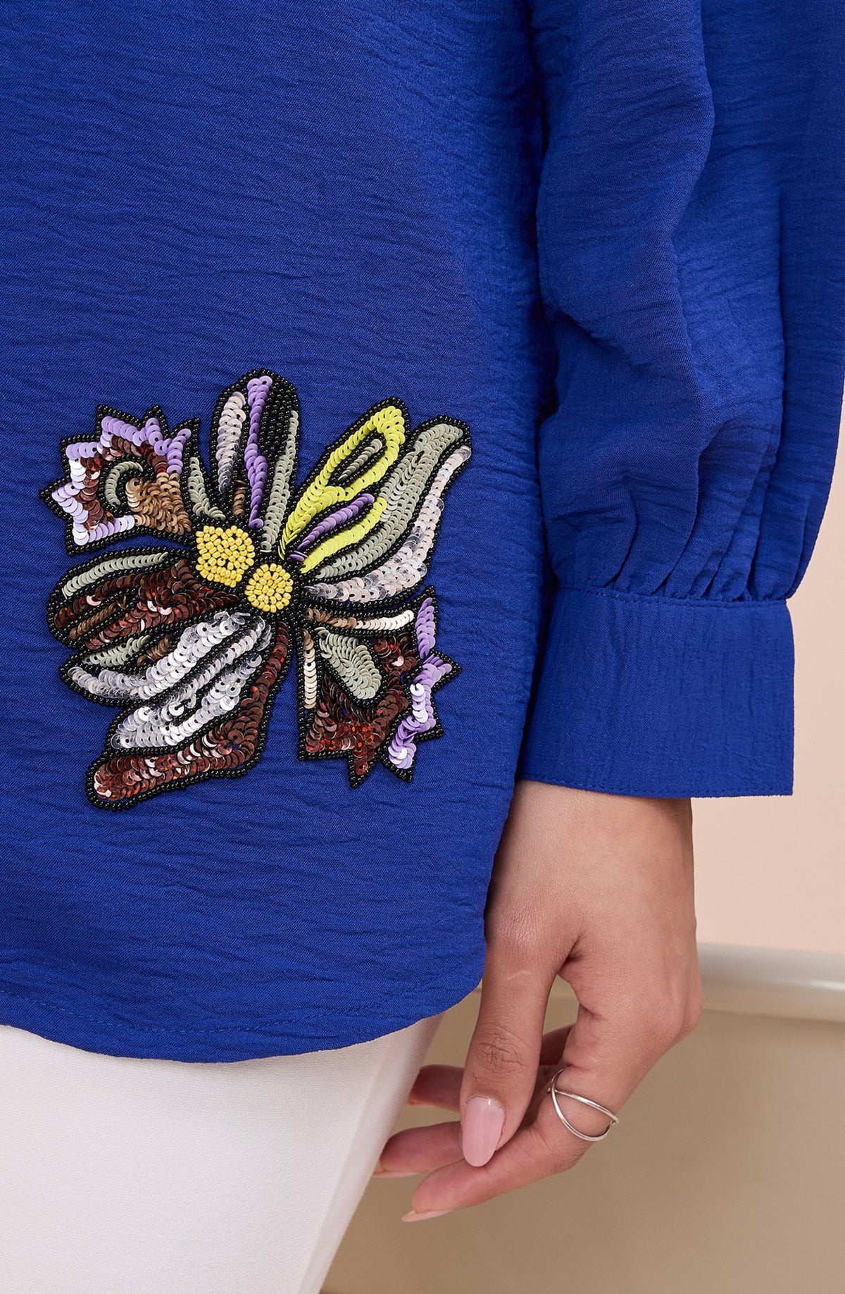 Royal Blue Half Zip Embellished Shirt