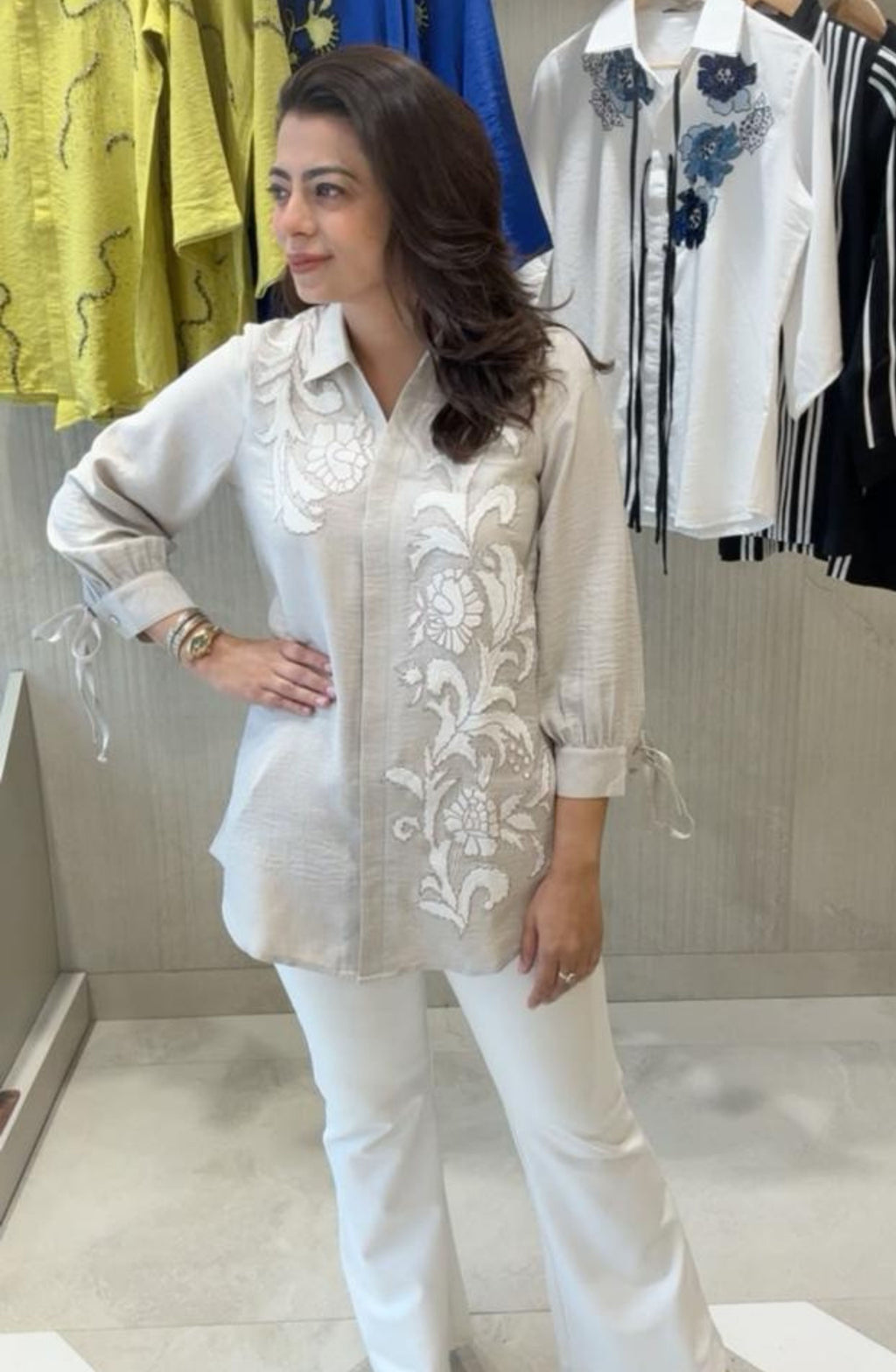 Cream Floral Heirloom Embroidered Shirt