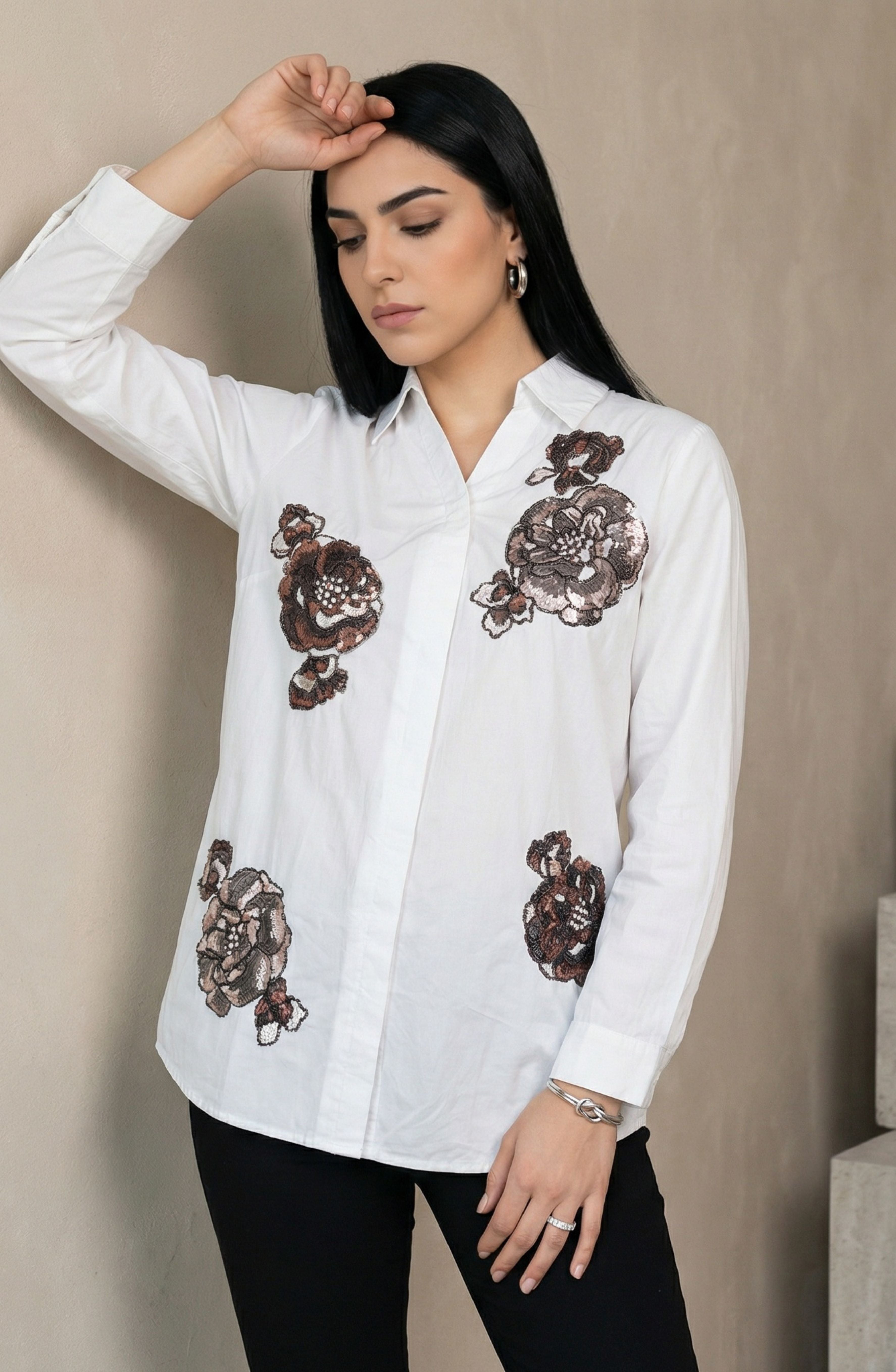 White Abstract Embellished Shirt