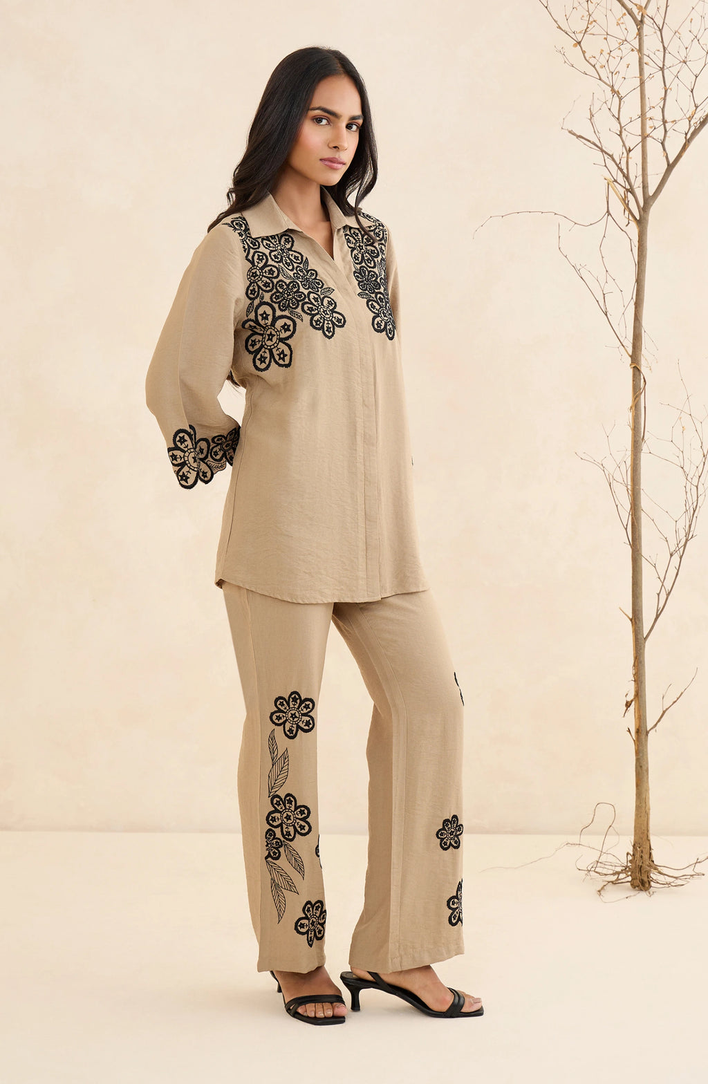 Beige Floral Heritage Co-Ord Set