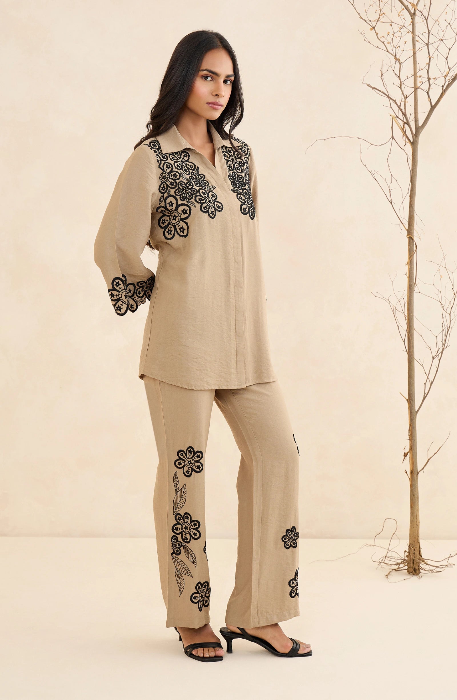 Beige Floral Heritage Co-Ord Set