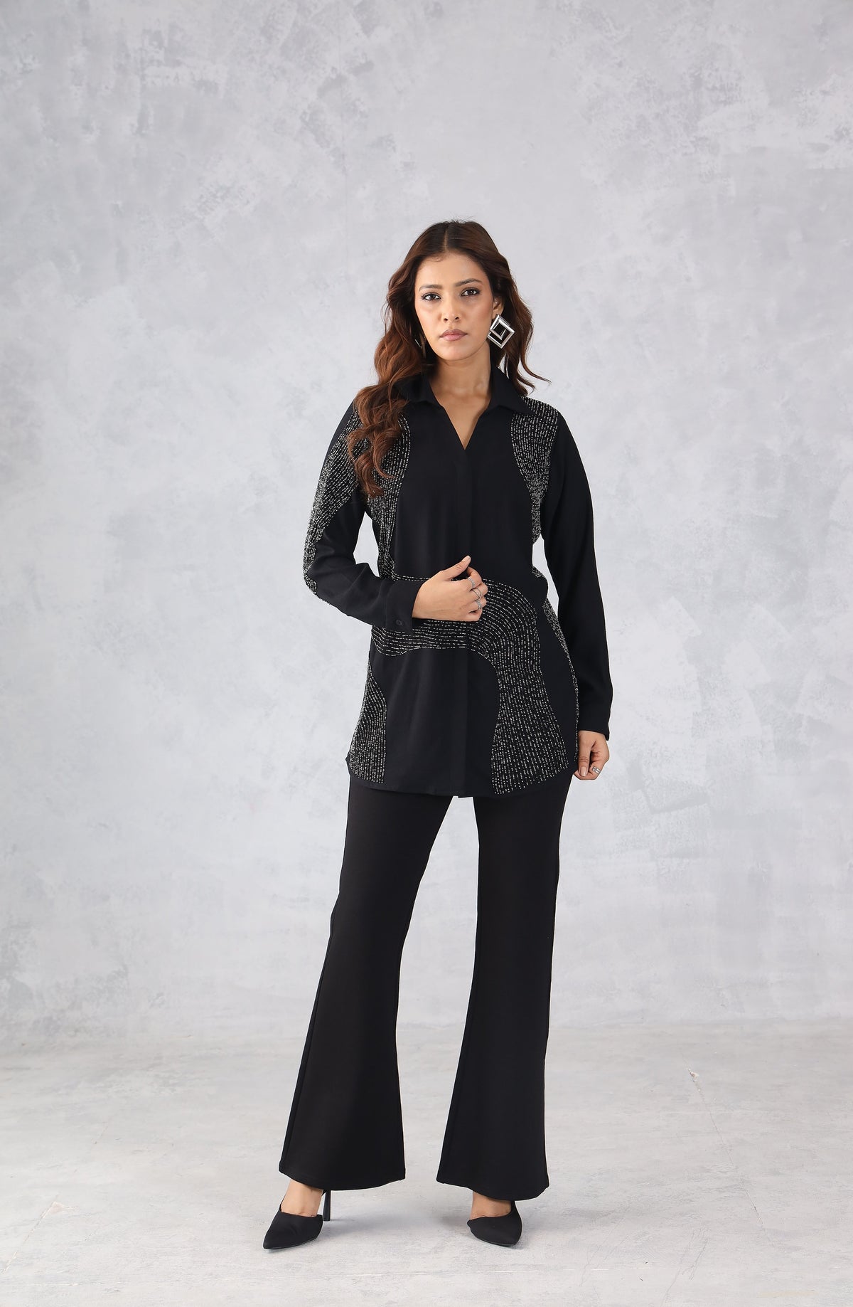 Chic Black Embellished Shirt