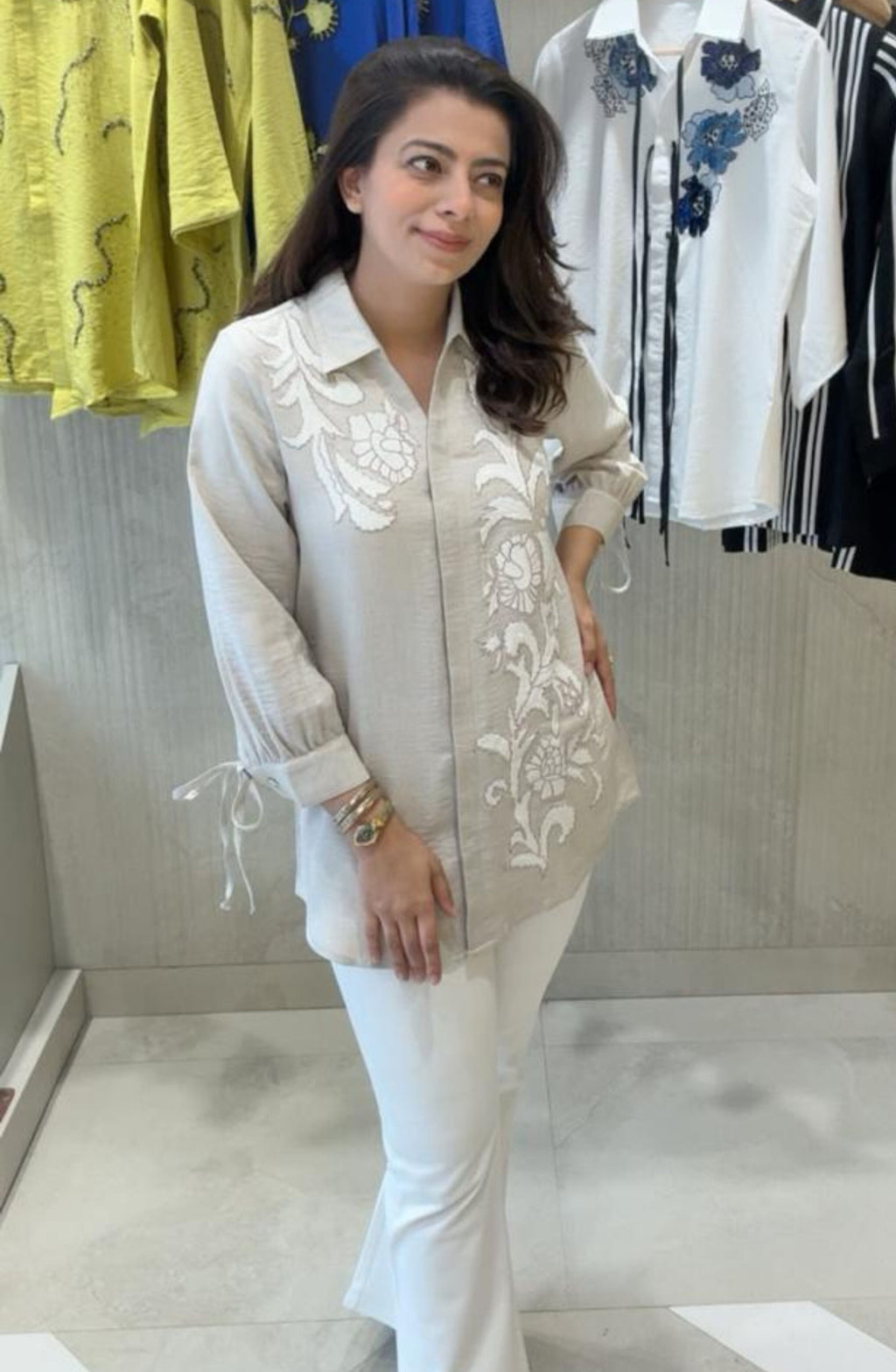 Cream Floral Heirloom Embroidered Shirt