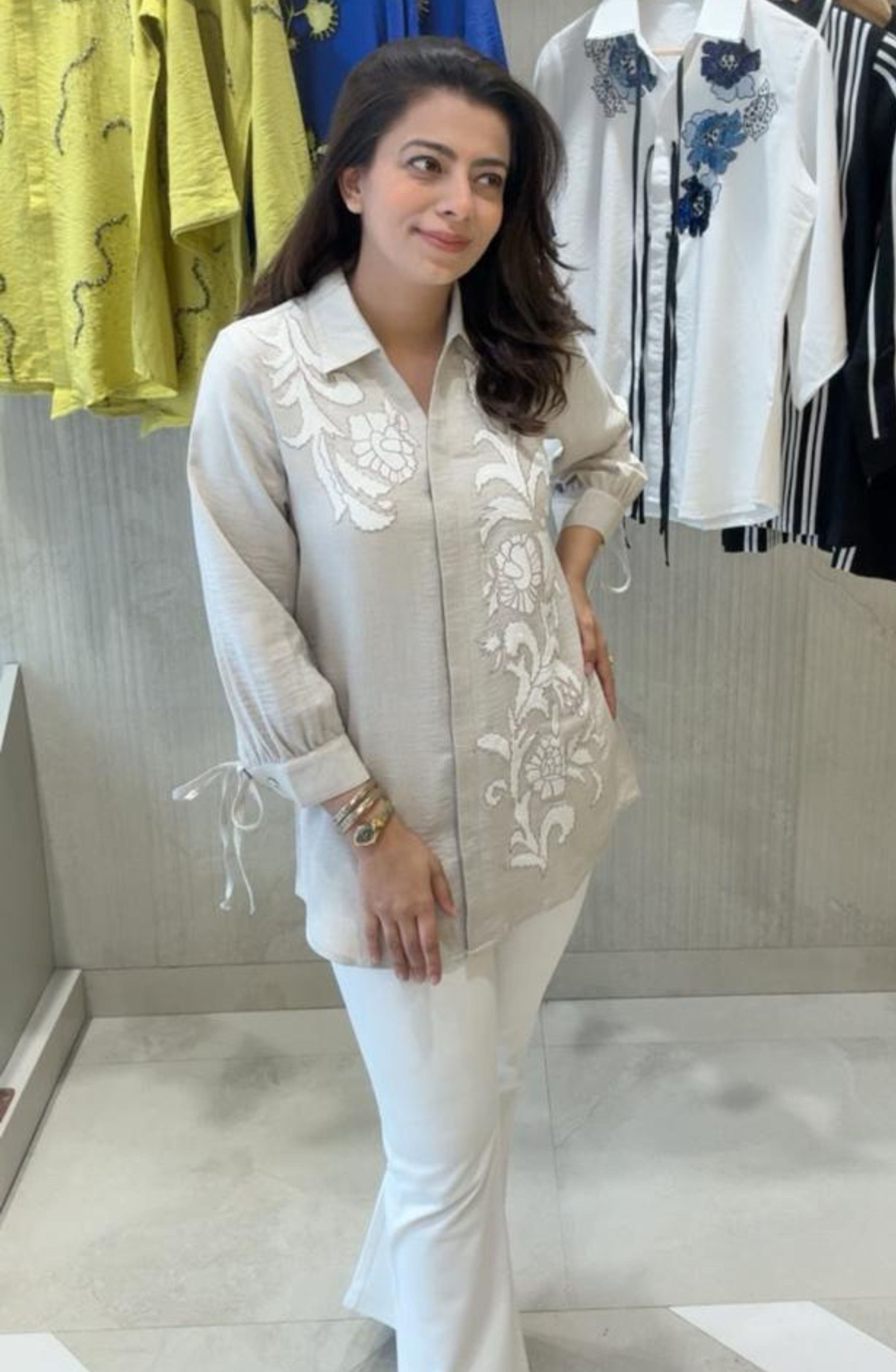 Cream Floral Heirloom Embroidered Shirt