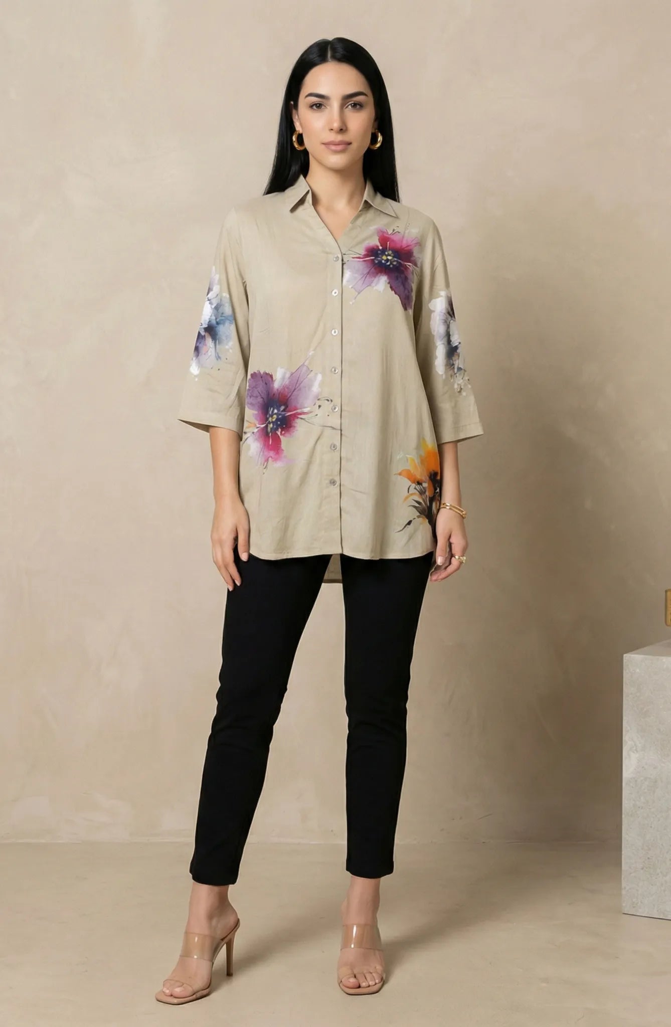Beige Floral Printed Shirt