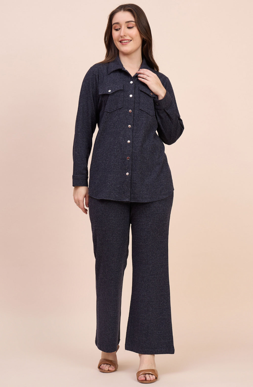 Charcoal Grey Winter Co-ord Set with Snap Button Detailing