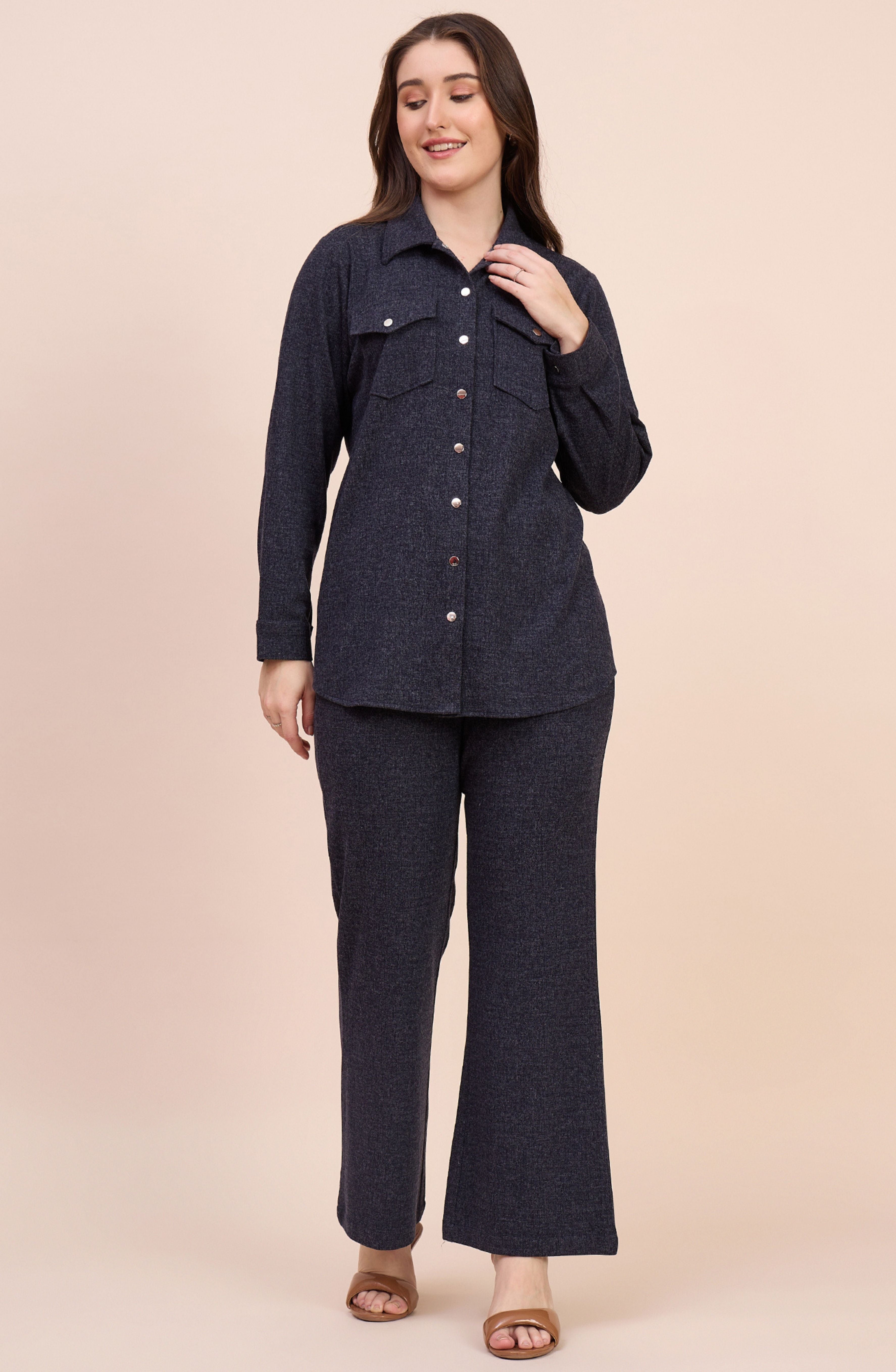 Charcoal Grey Winter Co-ord Set with Snap Button Detailing