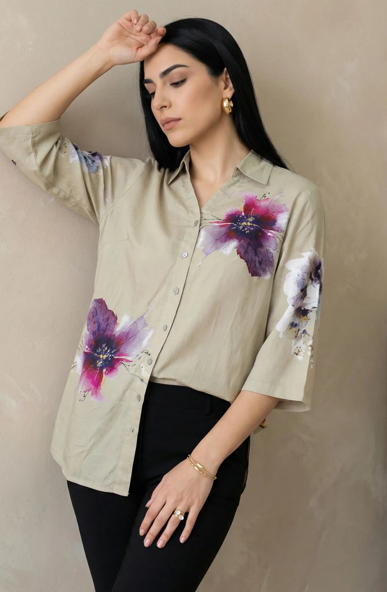 Beige Floral Printed Shirt
