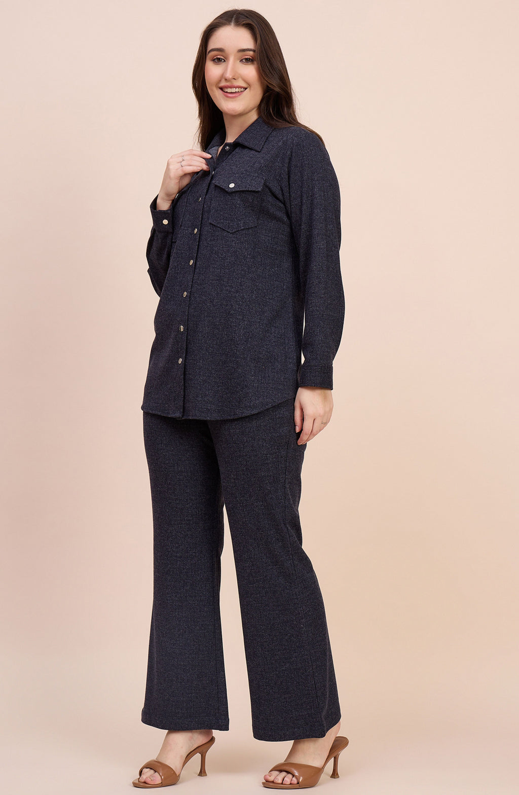 Charcoal Grey Winter Co-ord Set with Snap Button Detailing