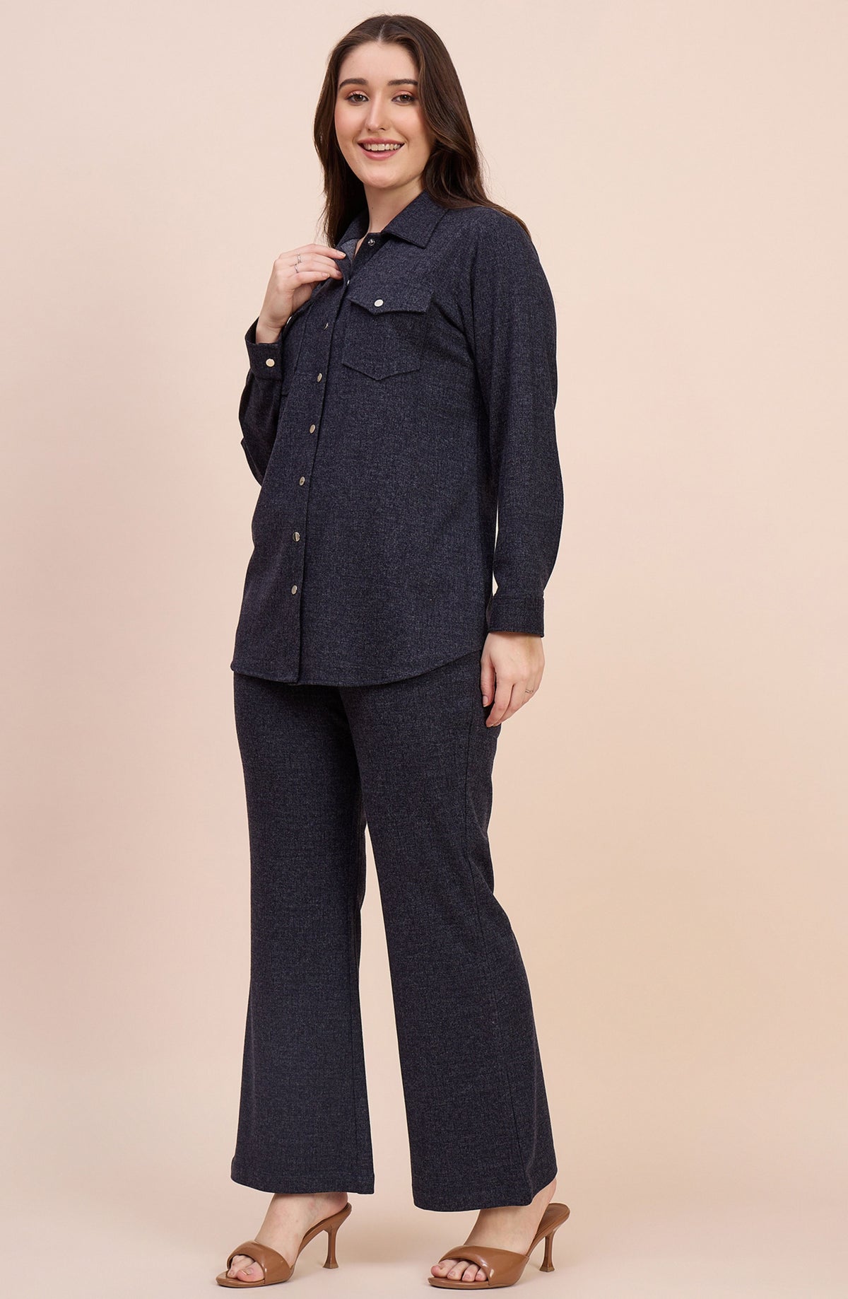 Charcoal Grey Winter Co-ord Set with Snap Button Detailing