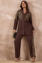 Brown Contrast Embellished Co-Ord Set