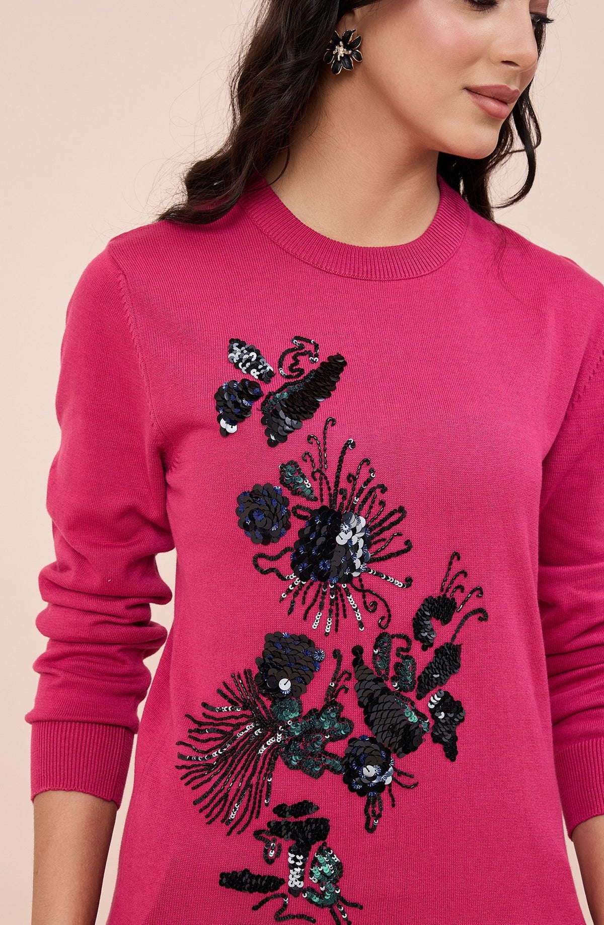 Hot Pink Relaxed Fit Woollen Sweater